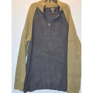 Ralph Lauren Jeans Co Mens 3XT Sweater Quarter Zip Ribbed Cotton Grey Green Tall